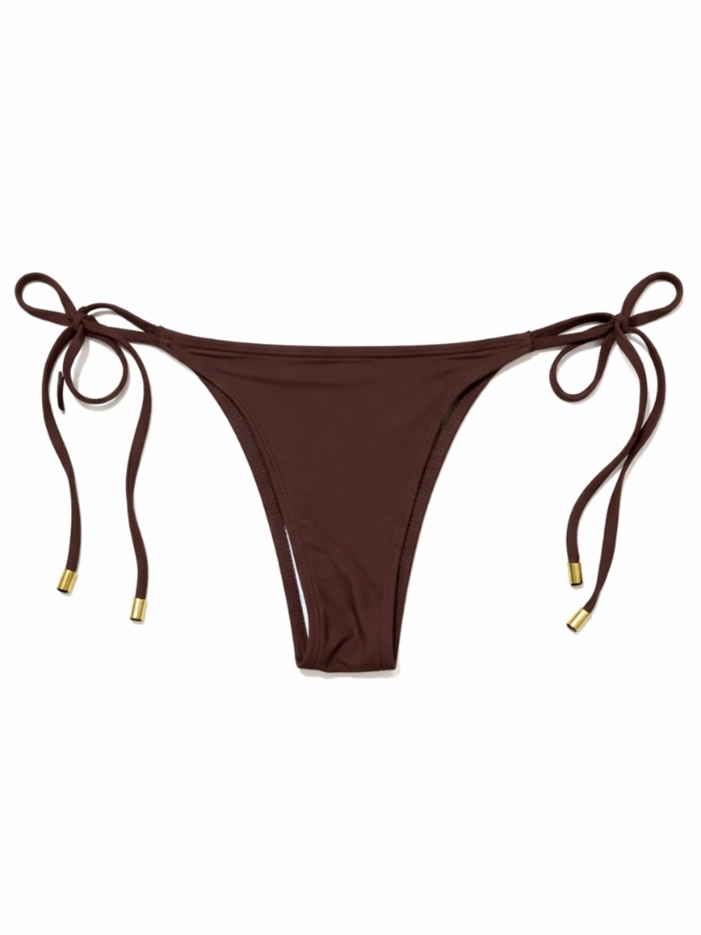 4/$20➡️ Brown Tie-Side Thong Bikini Bottom with Gold Tips – Size XS EUC